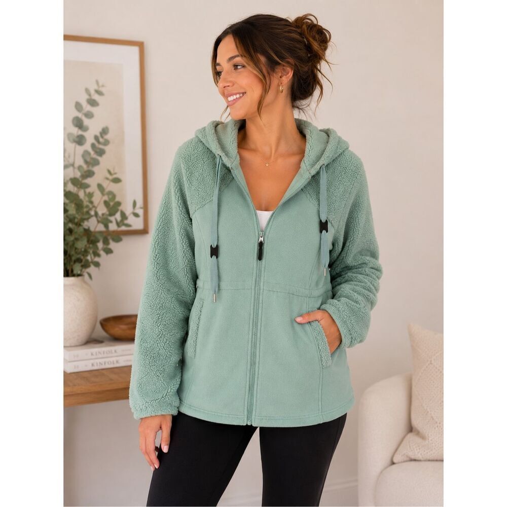 Koolaburra by UGG Sherpa Fleece Zip Hoodie Jacket Large Mint Green